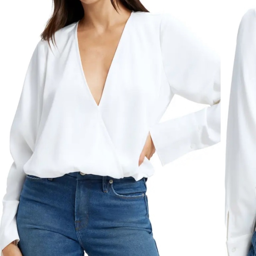 Good American White Satin Wrap Top
